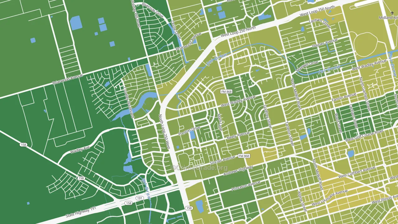 Wydewood Estates, Midland, TX Map of Vehicle Theft Rates