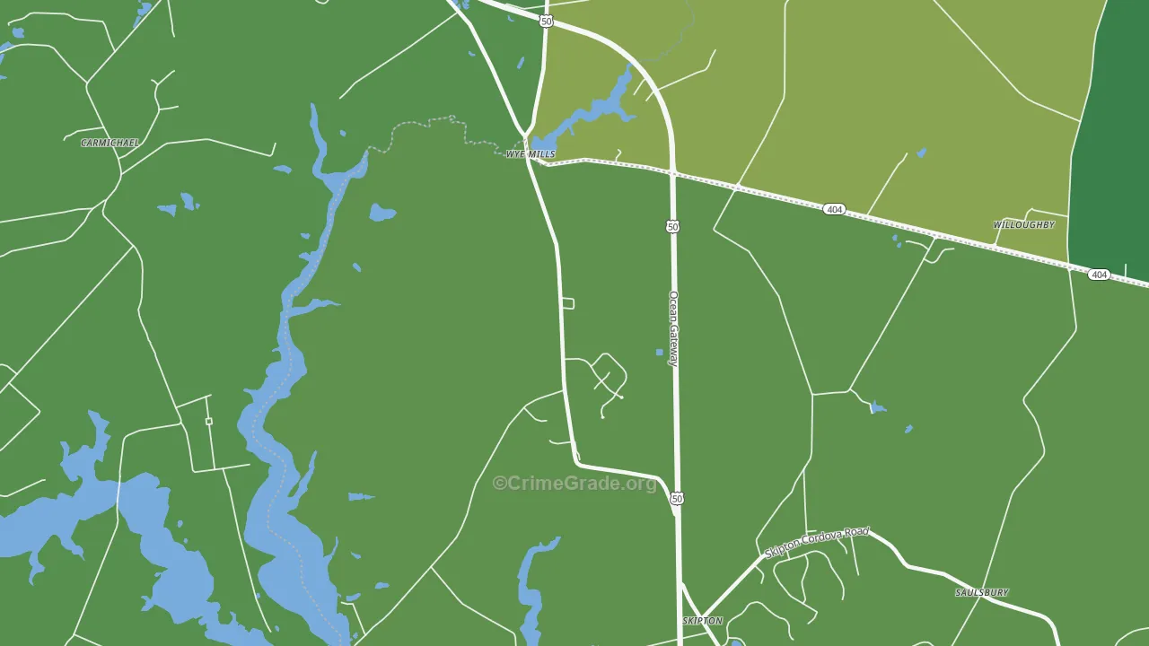 Wye Mills, MD Map of Vehicle Theft Rates