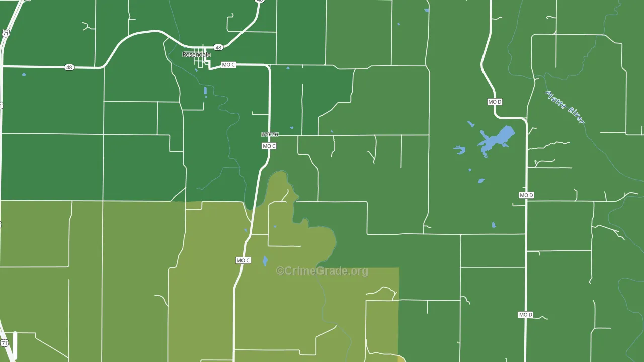 Wyeth, MO Map of Vehicle Theft Rates