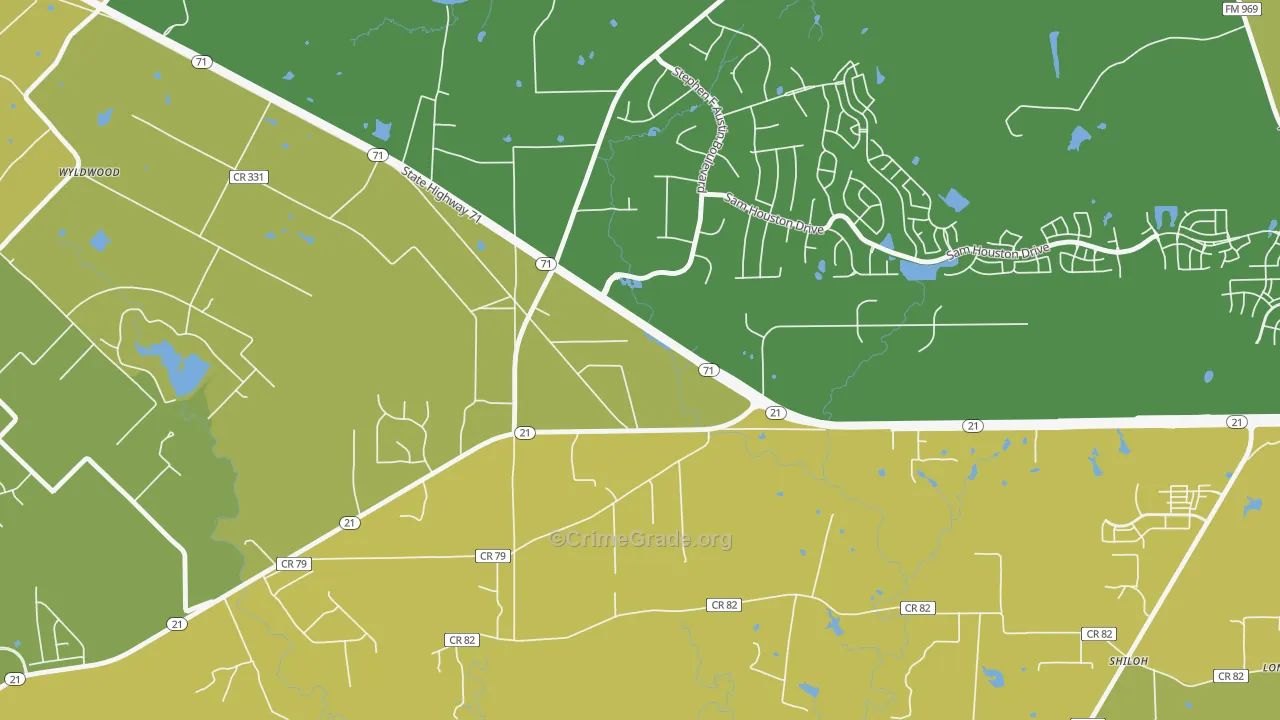 Wyldwood, TX Map of Vehicle Theft Rates