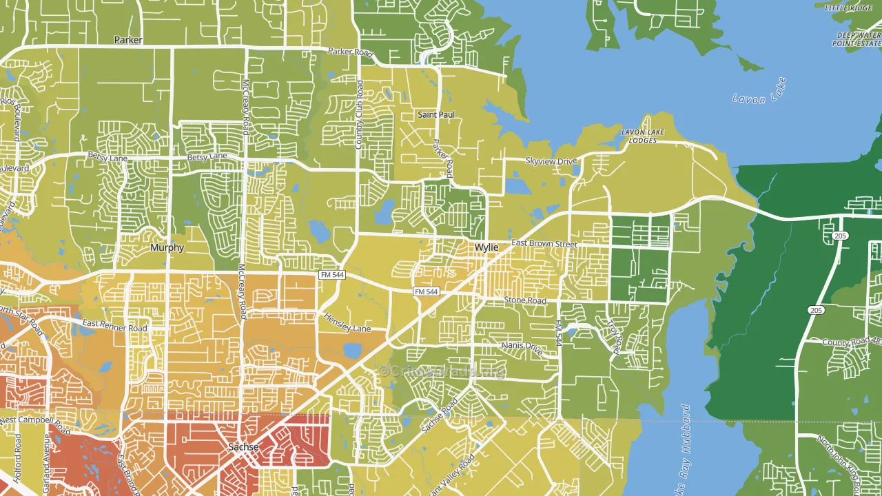 Wylie, TX Map of Vehicle Theft Rates