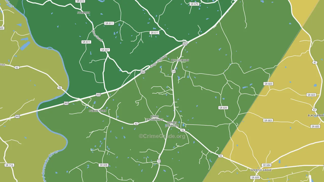 Wylliesburg, VA Map of Vehicle Theft Rates