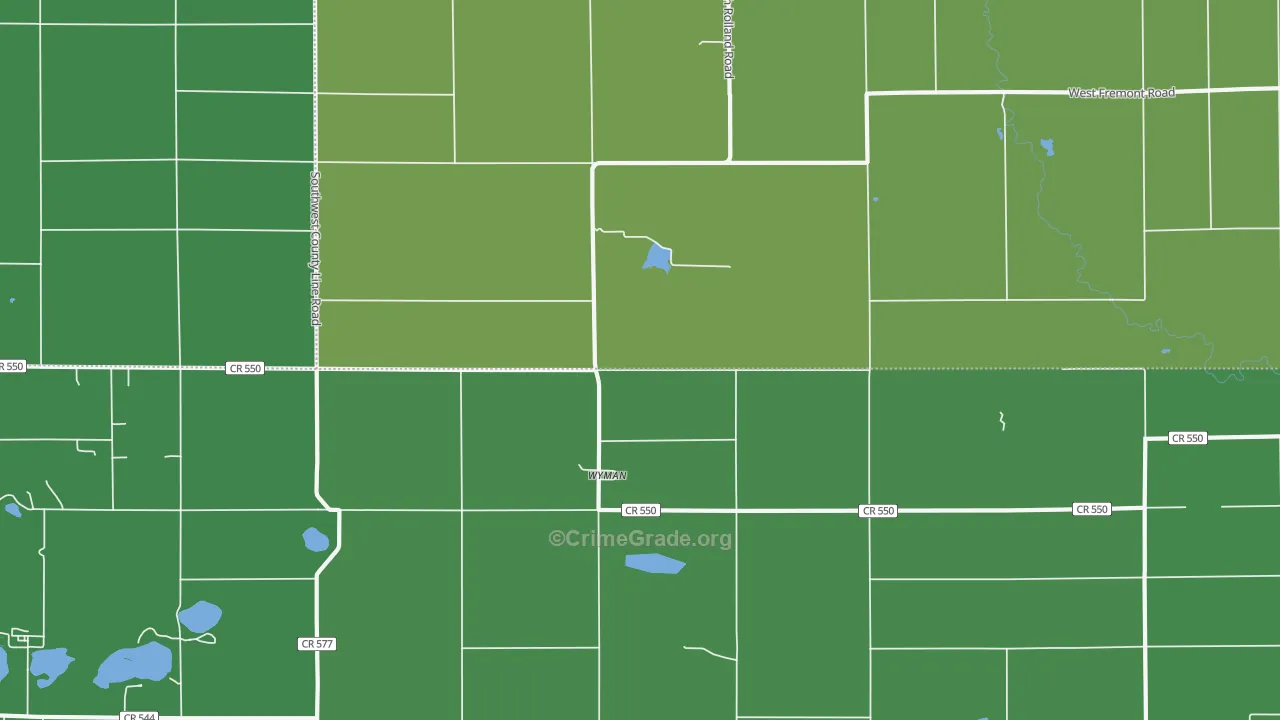 Wyman, MI Map of Vehicle Theft Rates