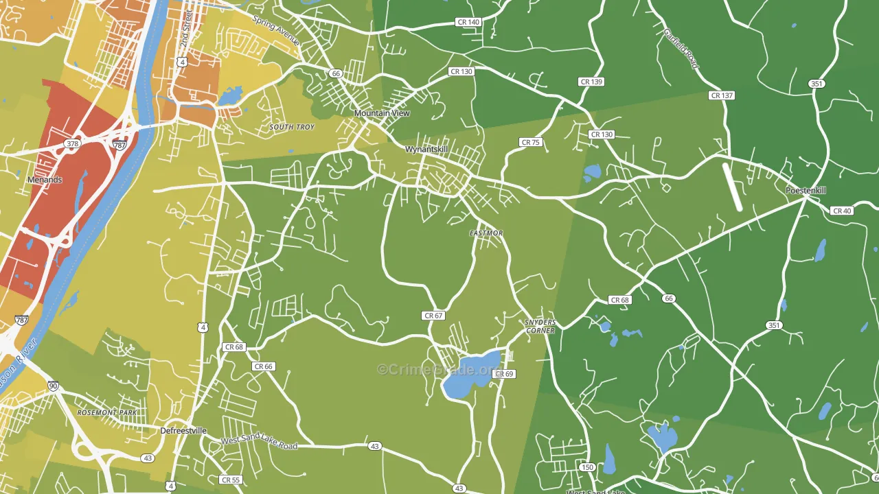 Wynantskill, NY Map of Vehicle Theft Rates