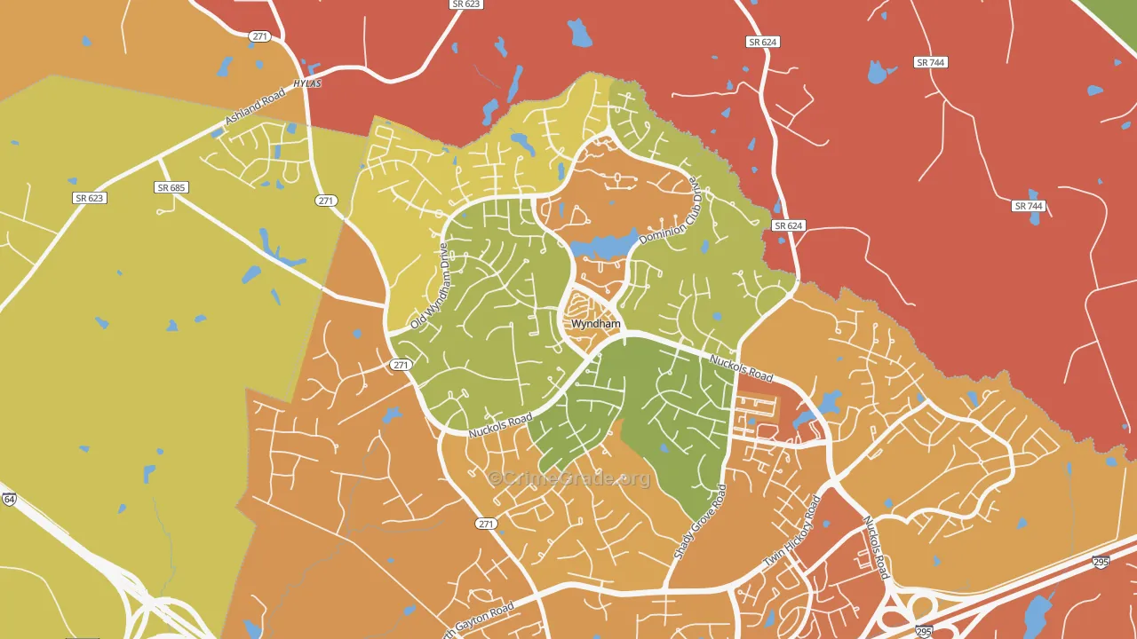 Wyndham, VA Map of Vehicle Theft Rates