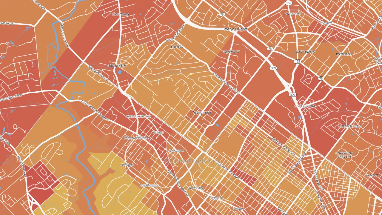 Wyndmoor, Glenside, PA Map of Vehicle Theft Rates