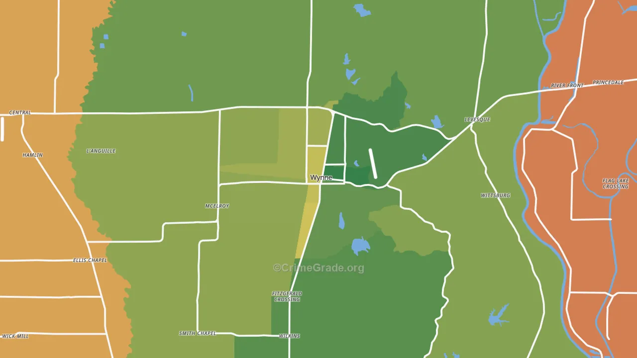 Wynne, AR Map of Vehicle Theft Rates