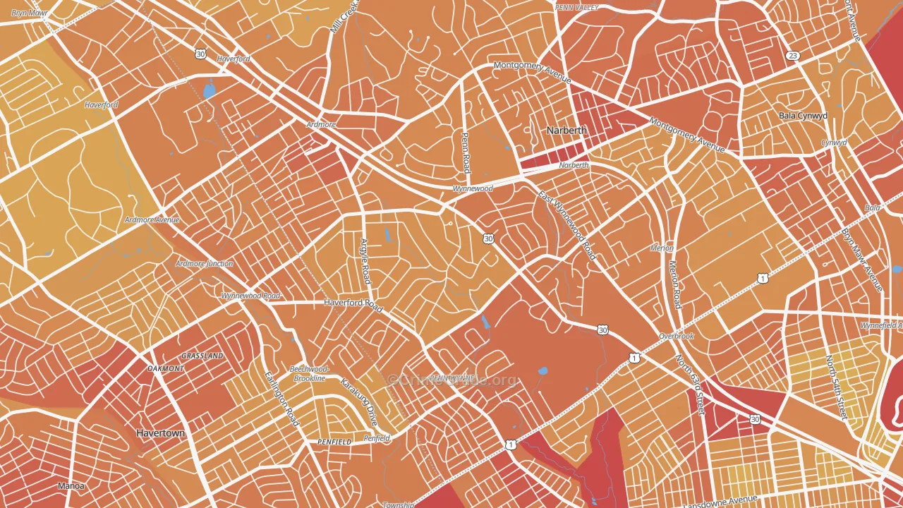 Wynnewood, PA Map of Vehicle Theft Rates