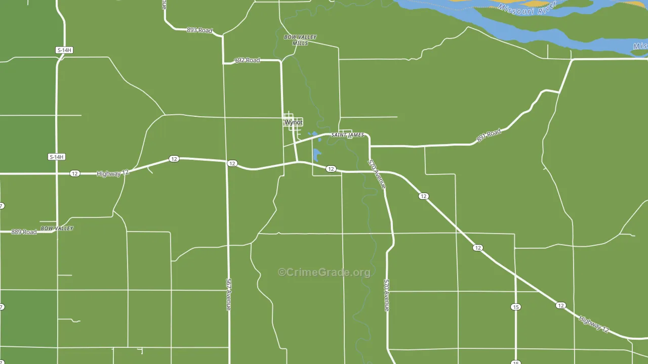 Wynot, NE Map of Vehicle Theft Rates