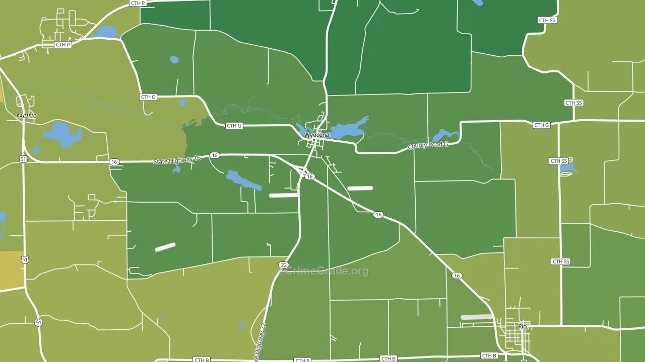 Wyocena, WI Map of Vehicle Theft Rates