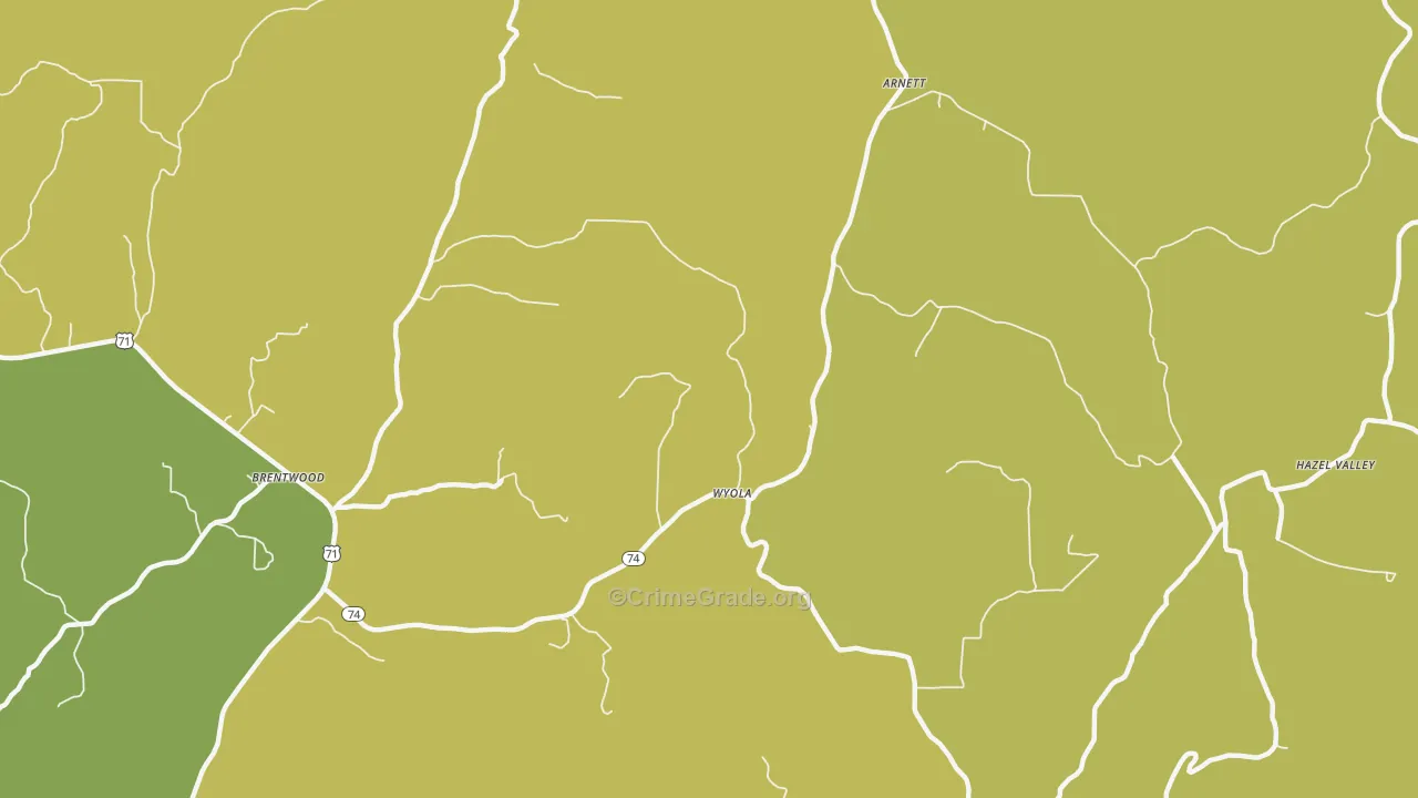 Wyola, AR Map of Vehicle Theft Rates
