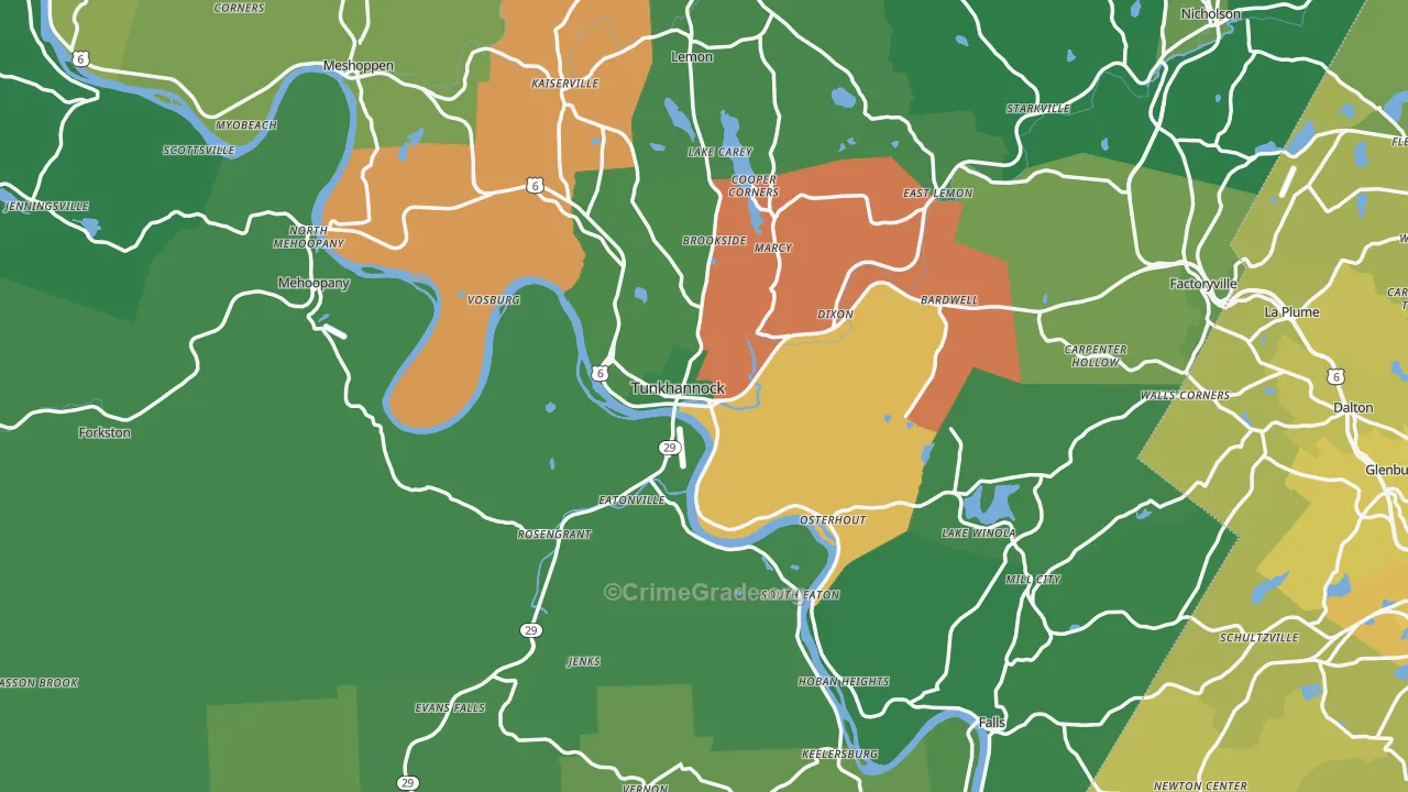 Wyoming County, PA Map of Vehicle Theft Rates
