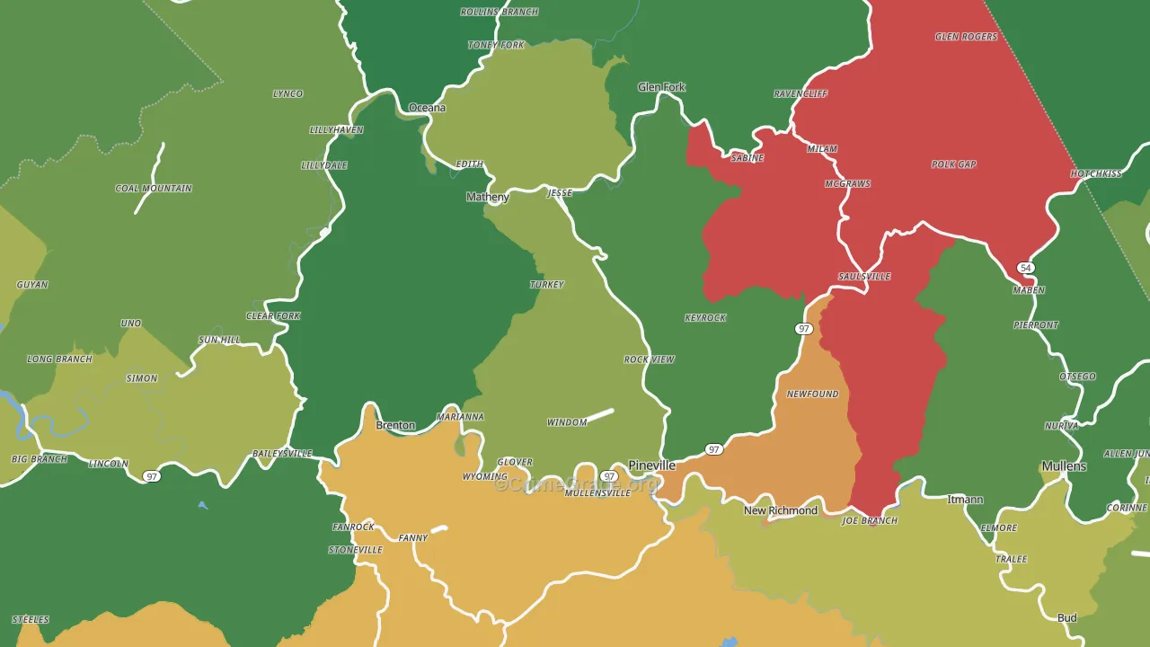 Wyoming County, WV Map of Vehicle Theft Rates