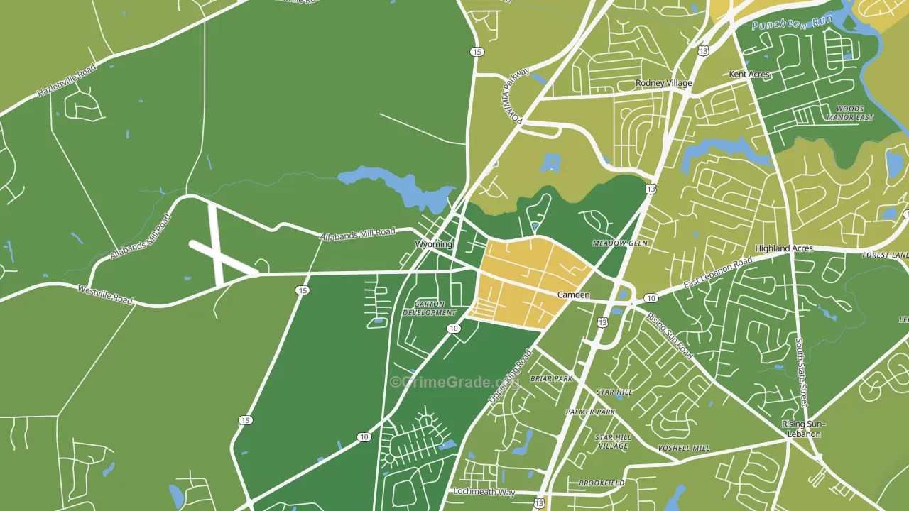 Wyoming, DE Map of Vehicle Theft Rates