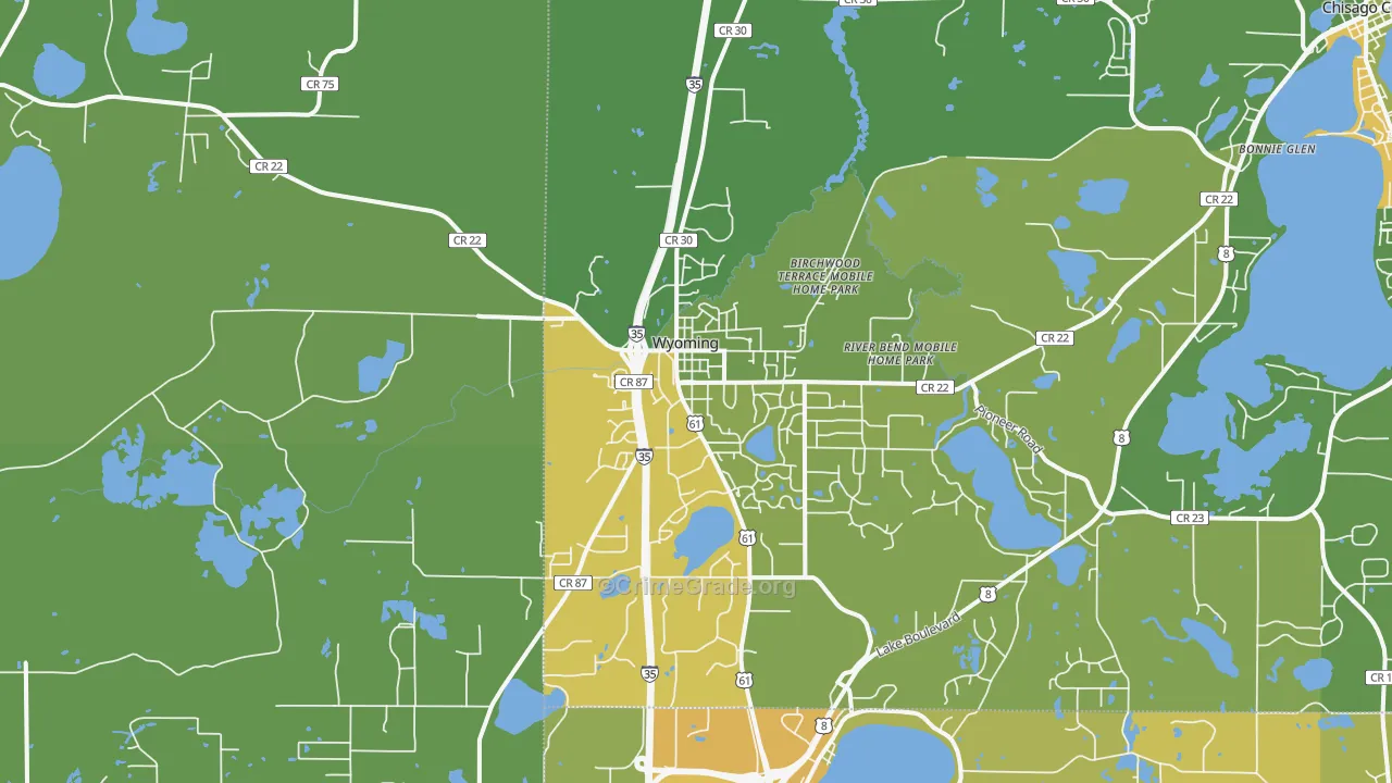 Wyoming, MN Map of Vehicle Theft Rates