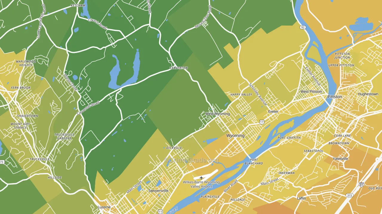 Wyoming, PA Map of Vehicle Theft Rates