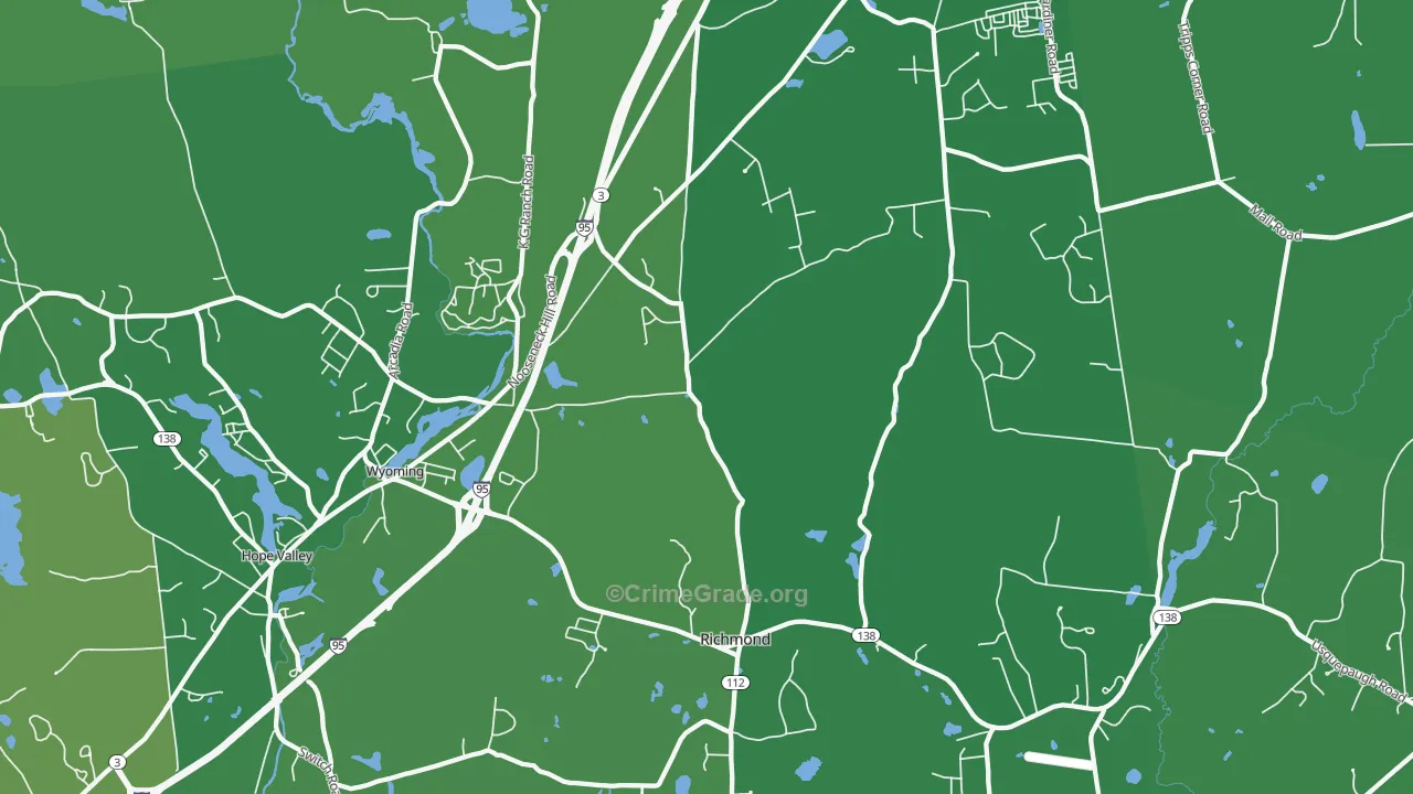 Wyoming, RI Map of Vehicle Theft Rates