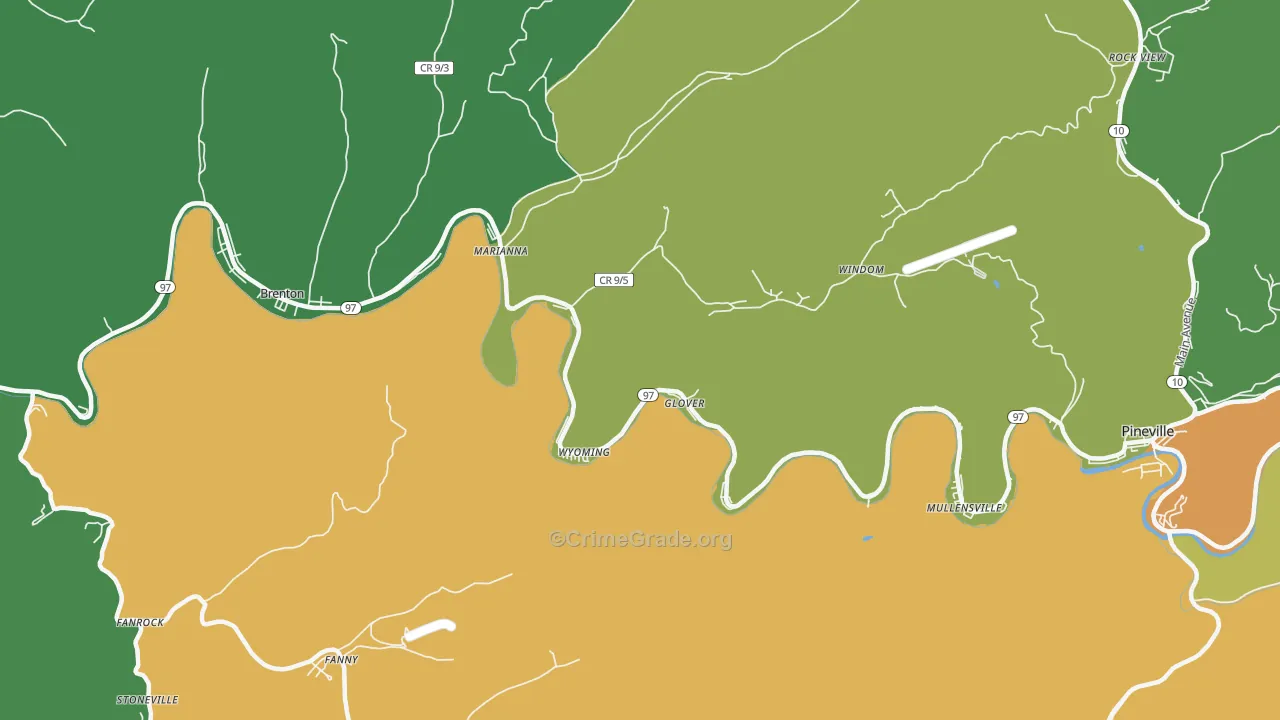 Wyoming, WV Map of Vehicle Theft Rates