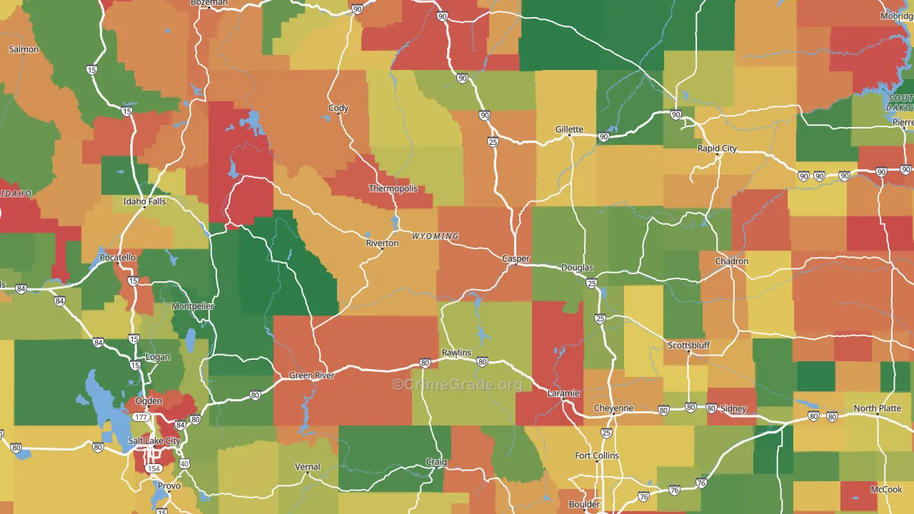 Wyoming Map of Vehicle Theft Rates