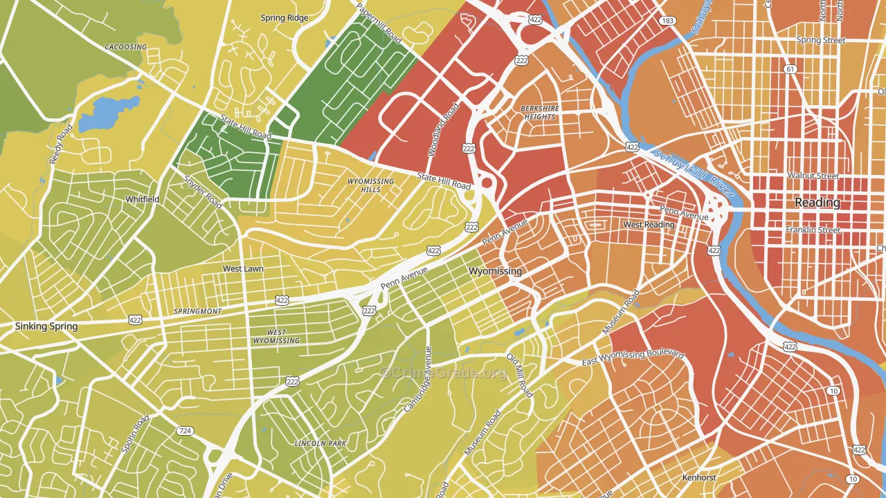 Wyomissing, PA Map of Vehicle Theft Rates