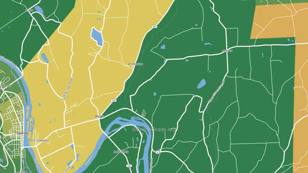 Wysox, PA Map of Vehicle Theft Rates