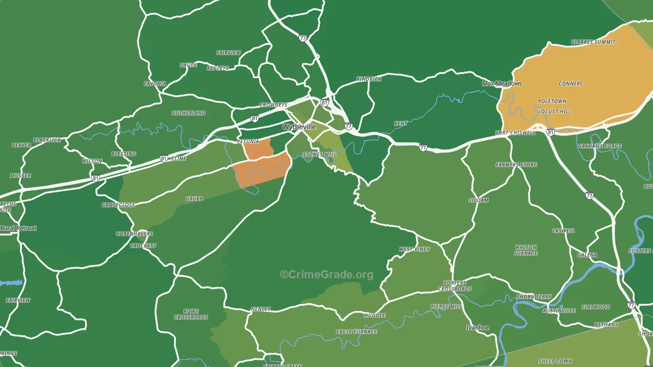 Wythe County, VA Map of Vehicle Theft Rates