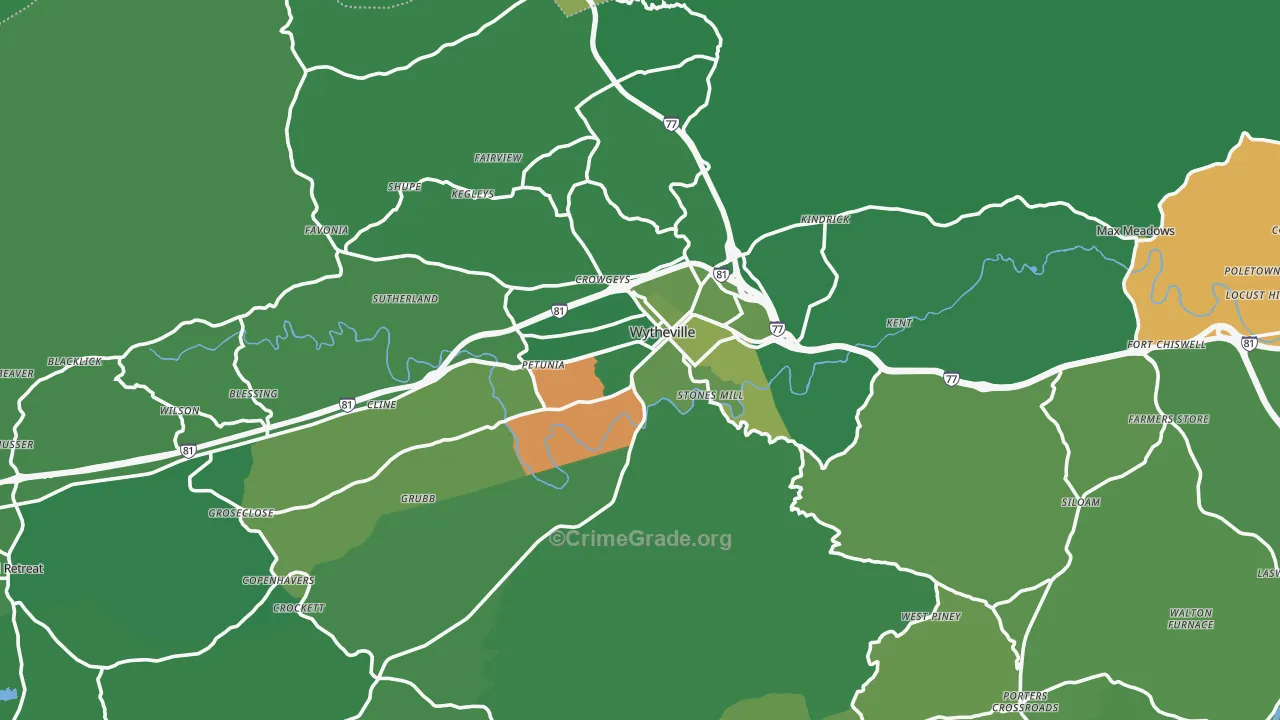 Wytheville, VA Map of Vehicle Theft Rates