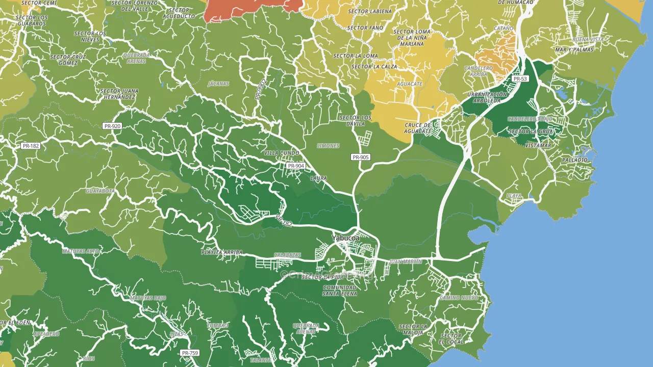 Yabucoa Municipio, PR Map of Vehicle Theft Rates