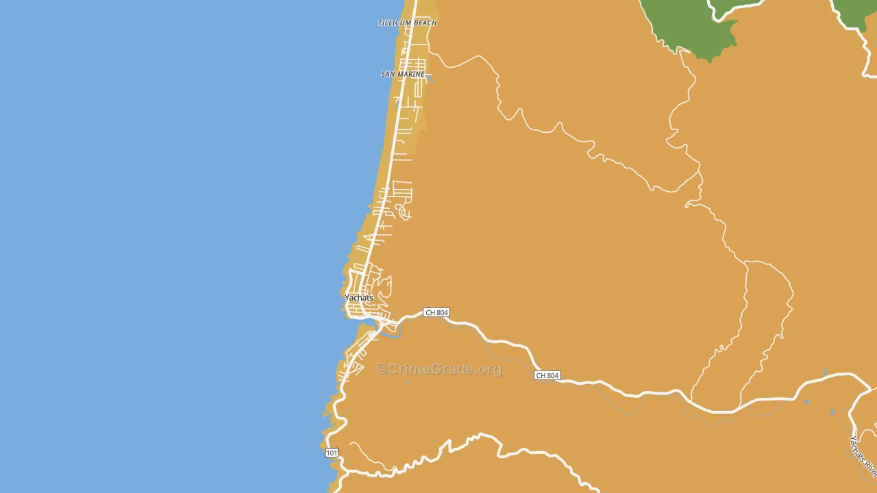 Yachats, OR Map of Vehicle Theft Rates