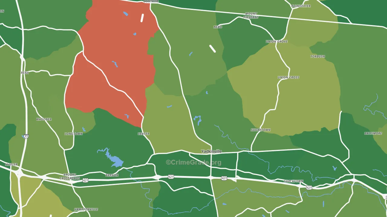Yadkin County, NC Map of Vehicle Theft Rates