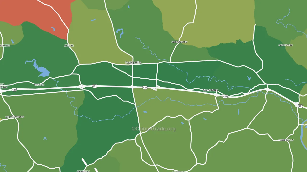 Yadkinville, NC Map of Vehicle Theft Rates