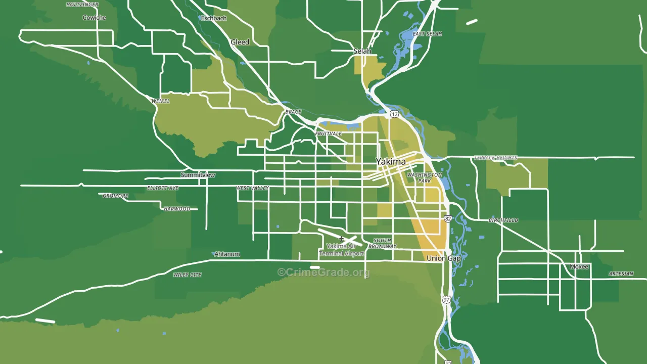 Yakima, WA Map of Vehicle Theft Rates