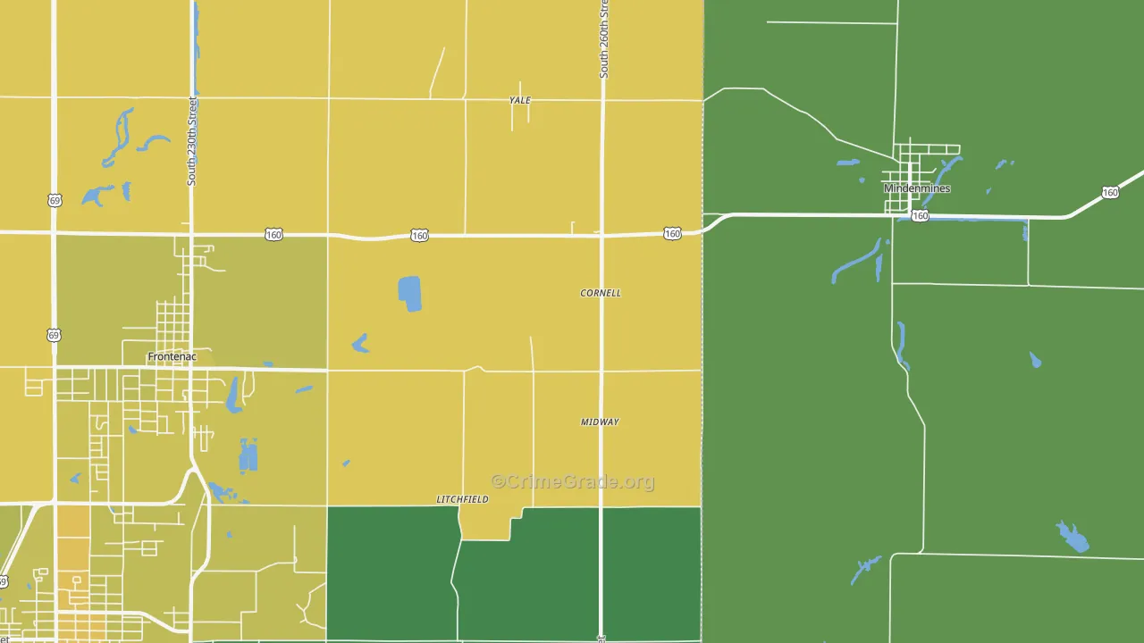Yale, KS Map of Vehicle Theft Rates
