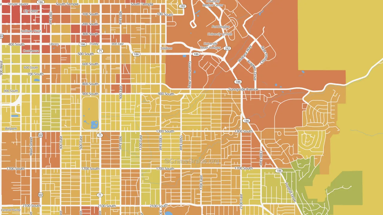Yalecrest, Salt Lake City, UT Map of Vehicle Theft Rates