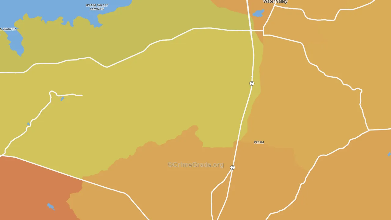 Yalobusha County, MS Map of Vehicle Theft Rates