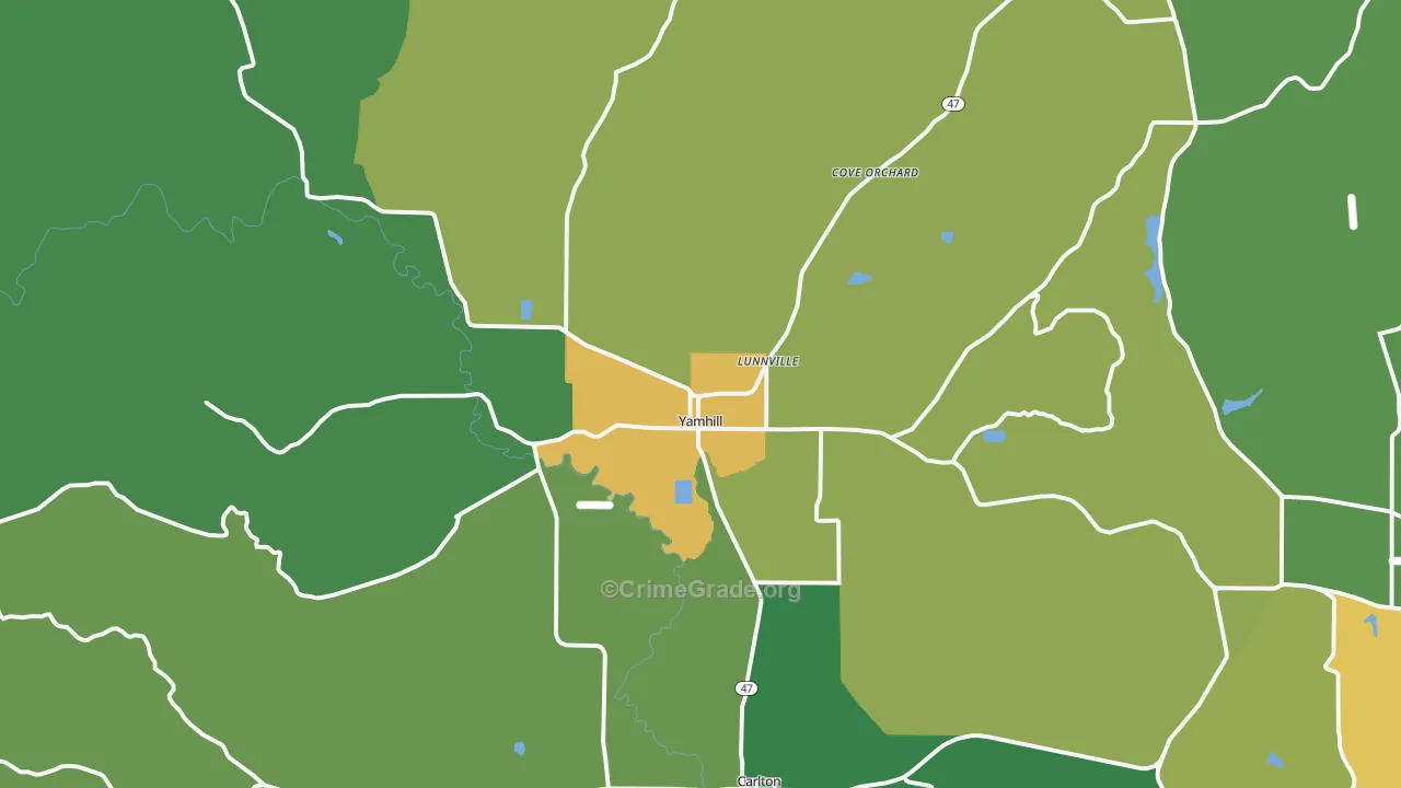 Yamhill, OR Map of Vehicle Theft Rates