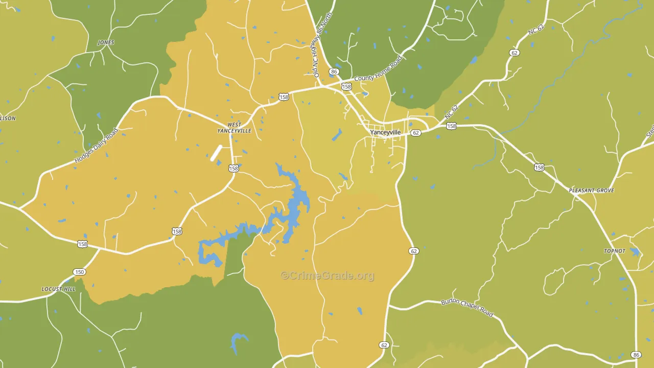 Yanceyville, NC Map of Vehicle Theft Rates