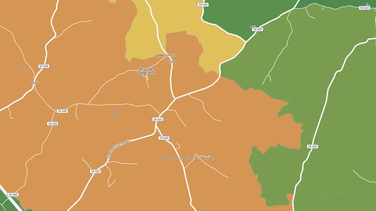 Yanceyville, VA Map of Vehicle Theft Rates