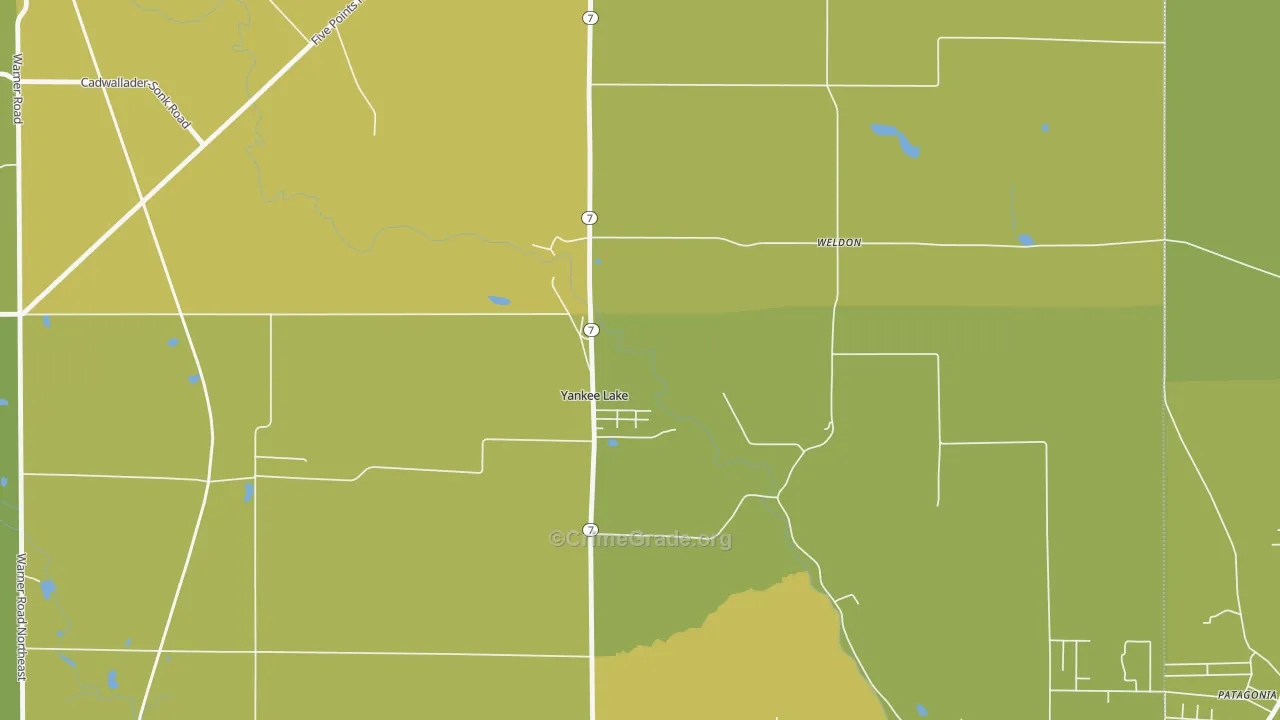 Yankee Lake, OH Map of Vehicle Theft Rates