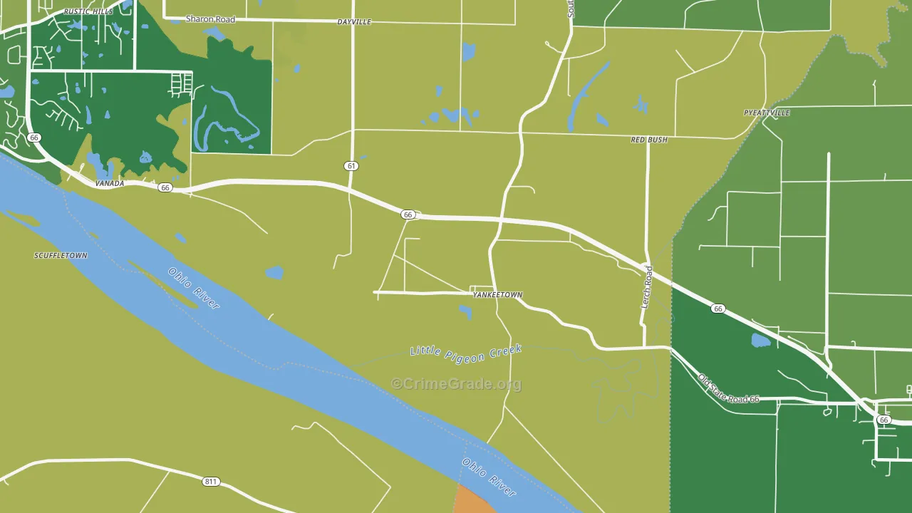 Yankeetown, IN Map of Vehicle Theft Rates