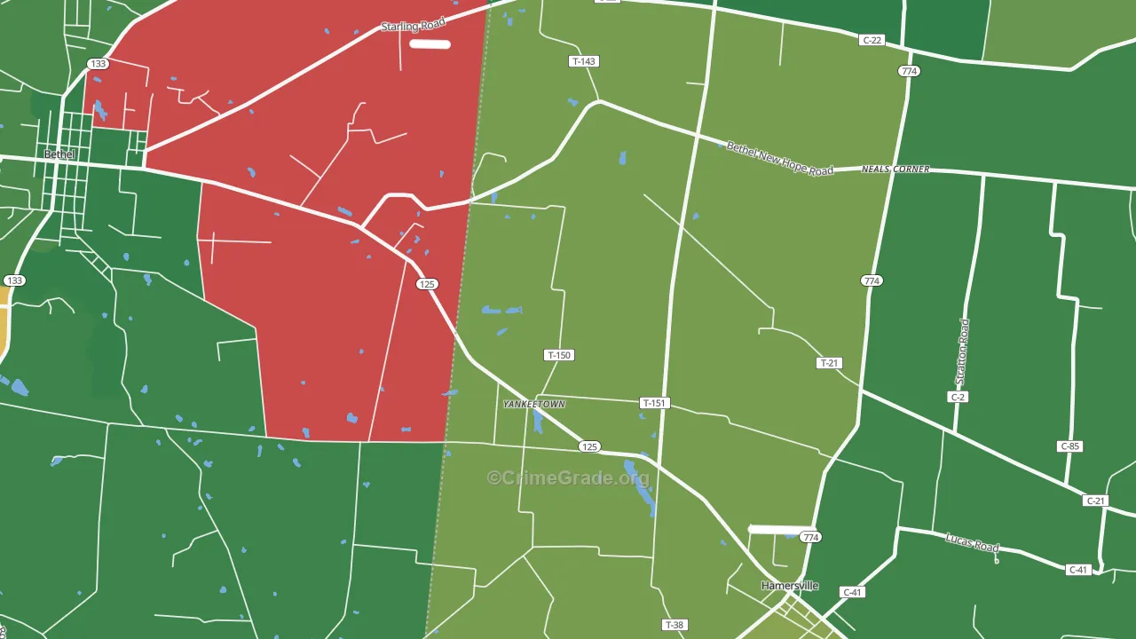 Yankeetown, OH Map of Vehicle Theft Rates