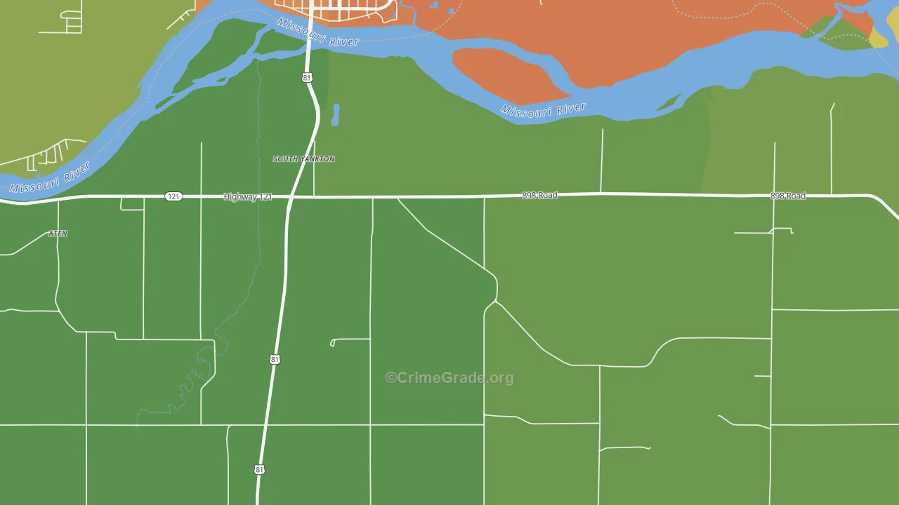 Yankton, NE Map of Vehicle Theft Rates