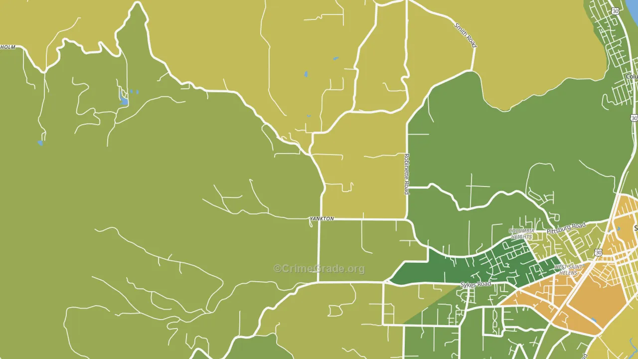Yankton, OR Map of Vehicle Theft Rates