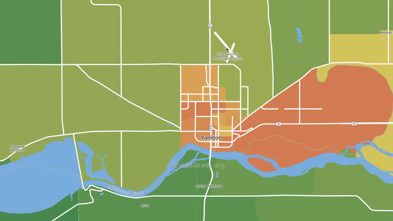 Yankton, SD Map of Vehicle Theft Rates