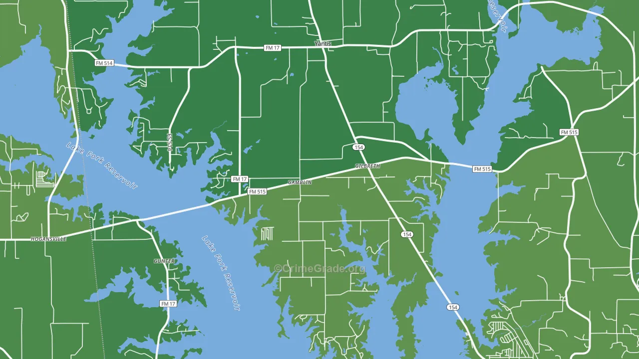 Yantis, TX Map of Vehicle Theft Rates