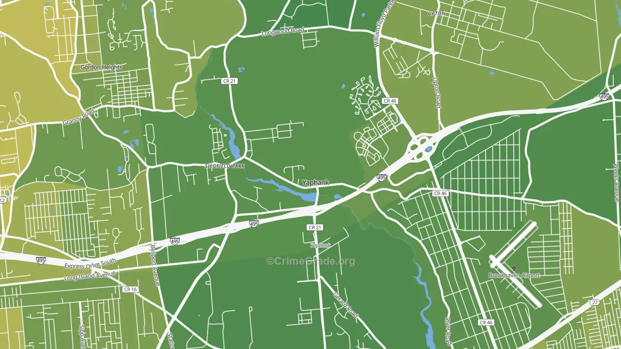 Yaphank, NY Map of Vehicle Theft Rates