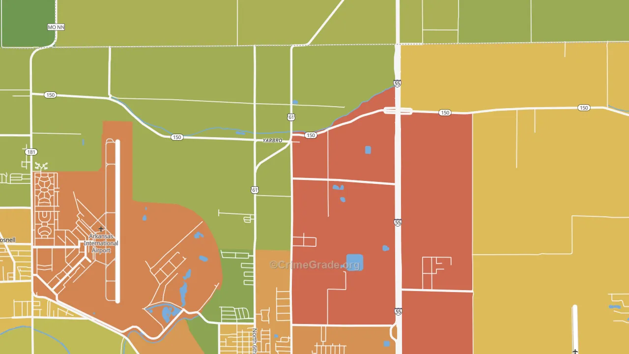 Yarbro, AR Map of Vehicle Theft Rates