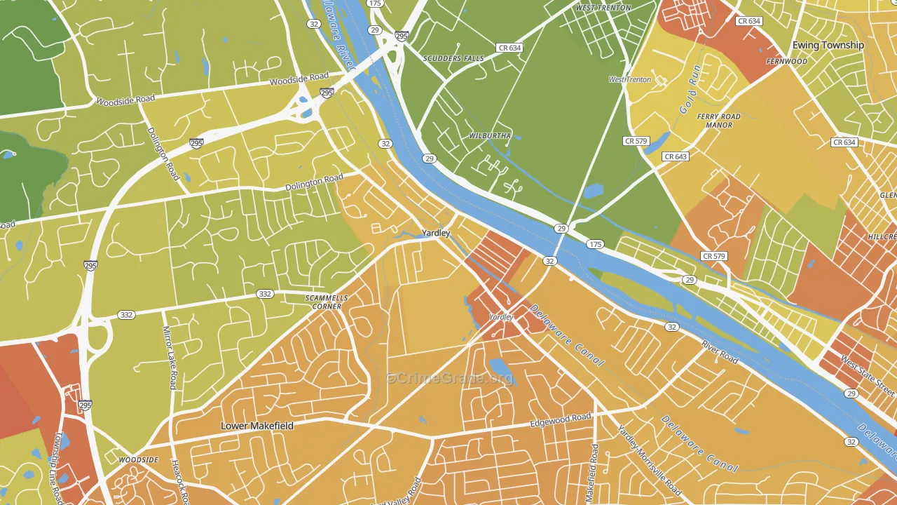 Yardley, PA Map of Vehicle Theft Rates