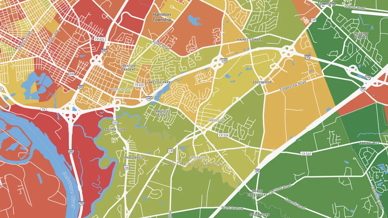 Yardville, NJ Map of Vehicle Theft Rates