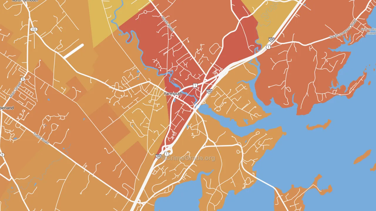 Yarmouth, ME Map of Vehicle Theft Rates